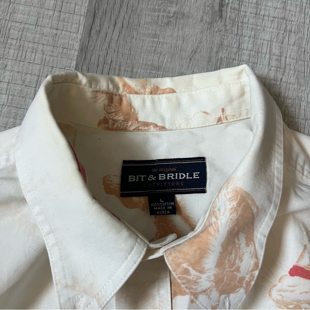 VINTAGE BIT & BRIDLE Western Cowboy Print Short Sleeve Shirt Large Rodeo Horse - Picture 8 of 14